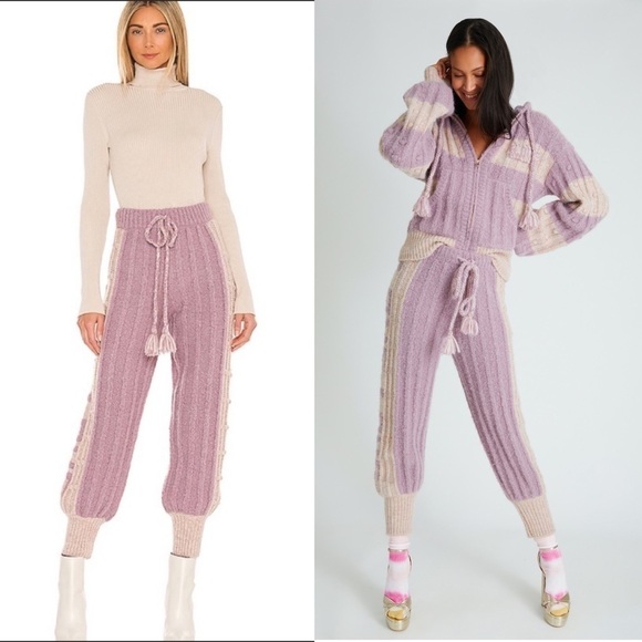 NWT LOVESHACKFANCY Jogger Chunky Bauble Knit Ribbed Alpaca/Wool Lounge Pants M - Picture 1 of 16